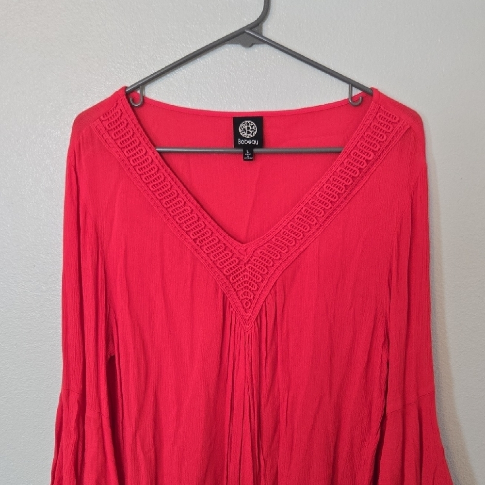 Bobeau | Salmon Bell Sleeve V Neck Top Size Large